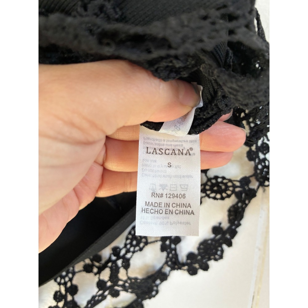 Lascana Black Crochet Lace Square‎ Neck Tank Top Small Geometric Floral Overlay - Picture 4 of 5